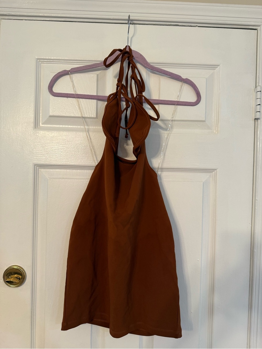 Backless Halter Mini Dress in Warm Brown